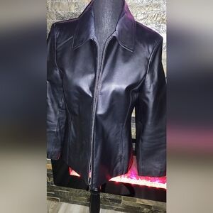 Worthington Black Genuine Leather Women's Jacket Small Petite